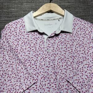 Walter Hagen Polo Shirt Men's Large Purple Dot All Over Golf Stretch Outdoor